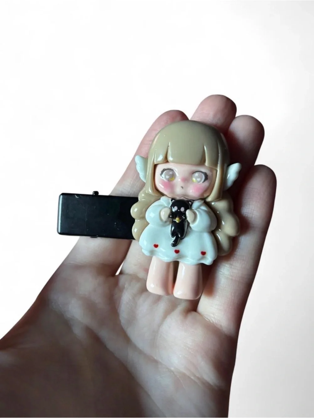 Cute Angel Girl Hair Clip with Black Cat